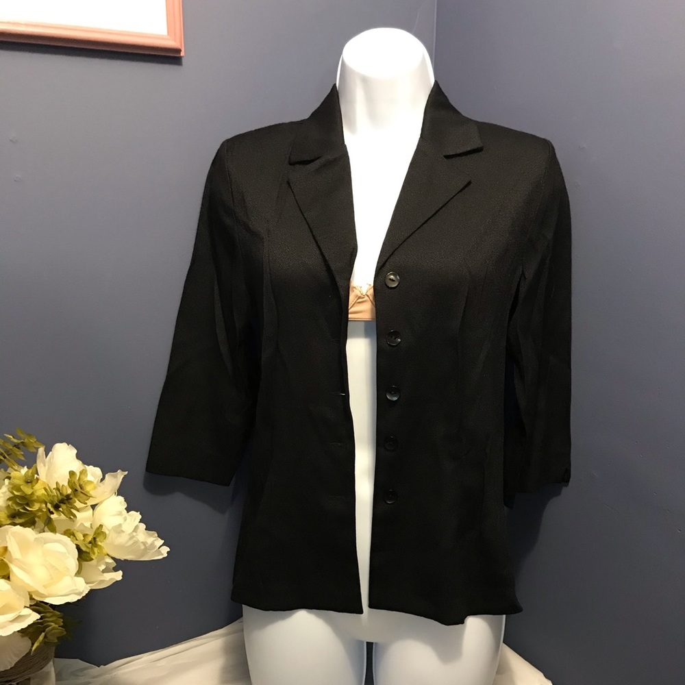 Vintage AGB Black Blazer Style Top | Button Front Blouse | Classic Workwear S - Picture 2 of 5